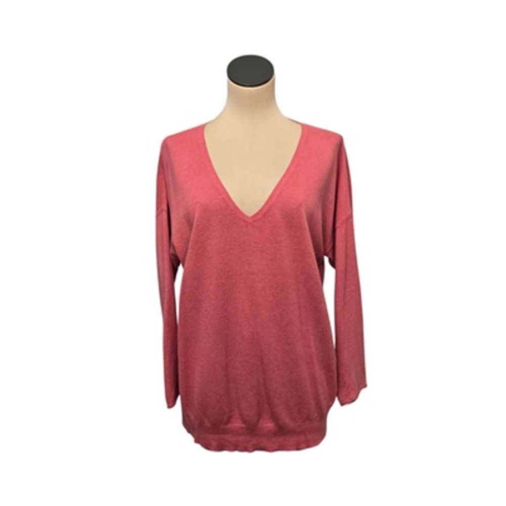 Repeat Easy Knit Sweater Womens 42 Pink V Neck Pullover Lightweight Cotton Blend